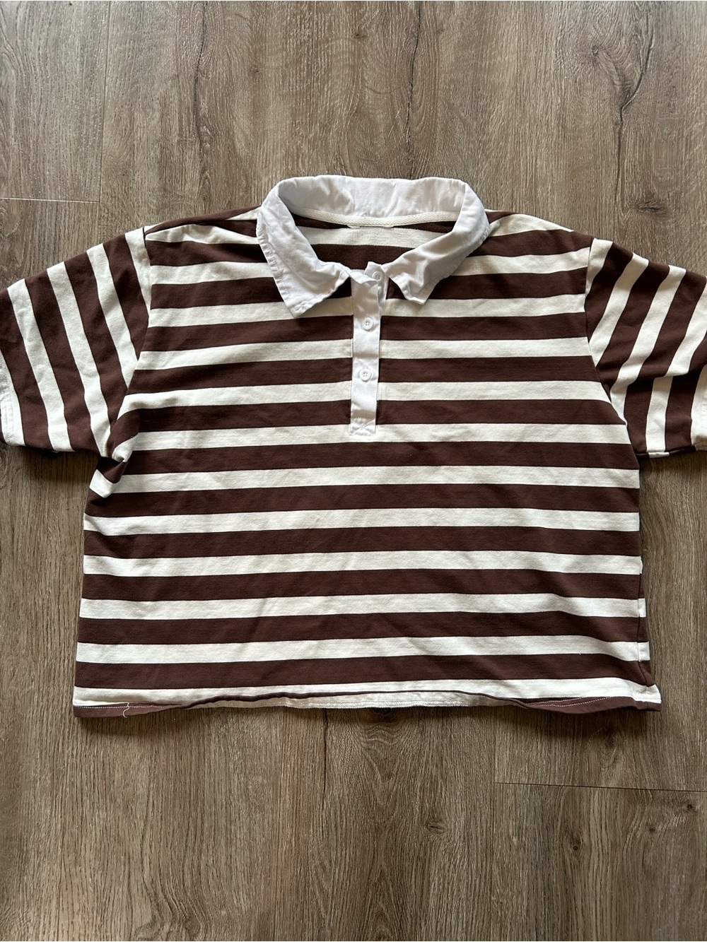 Rugby Striped Polo Shirt in Brown & White